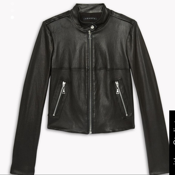 THEORY CROP LAMB LEATHER JACKET MED FITS SMALL - Picture 4 of 9